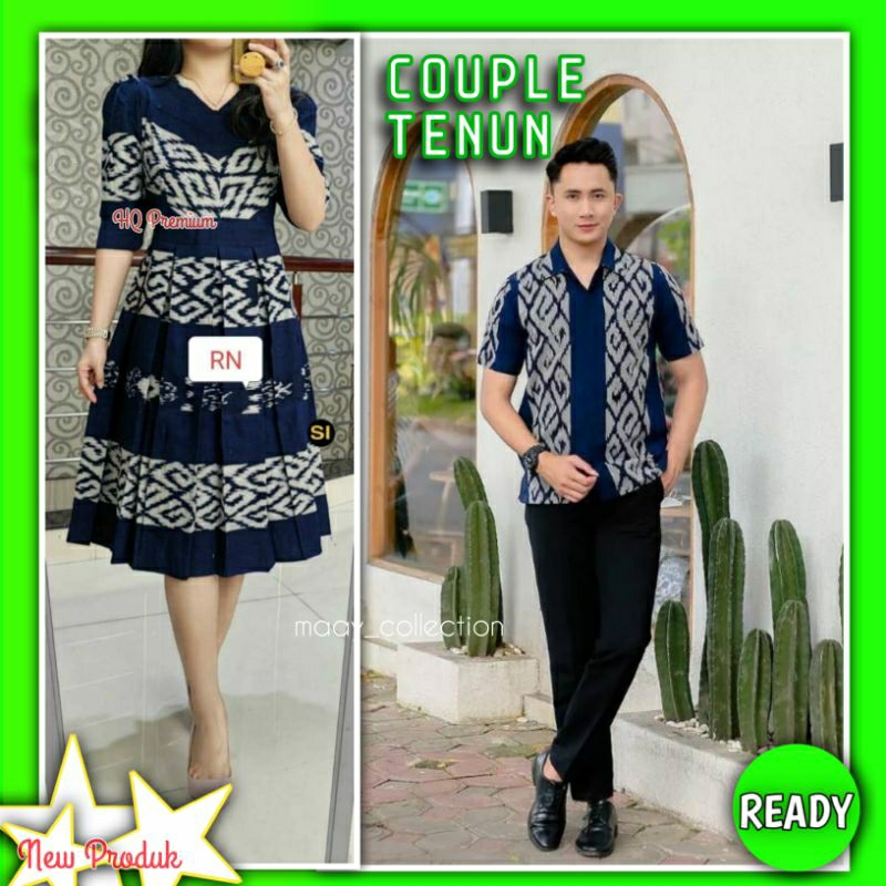 Jual Couple tenun set warna navy pria lengan pendek - Set couple tenun ...