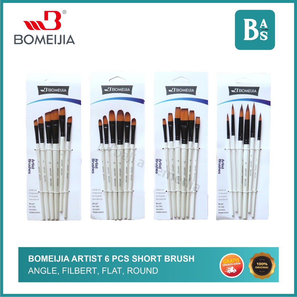 Jual BOMEIJIA Artist 6 pcs Short Handle Brush Round / Filbert / Angle