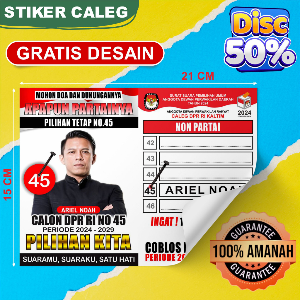 Jual Cetak Stiker Partai Pbb Caleg 2024 Custom Glossy Stiker Partai