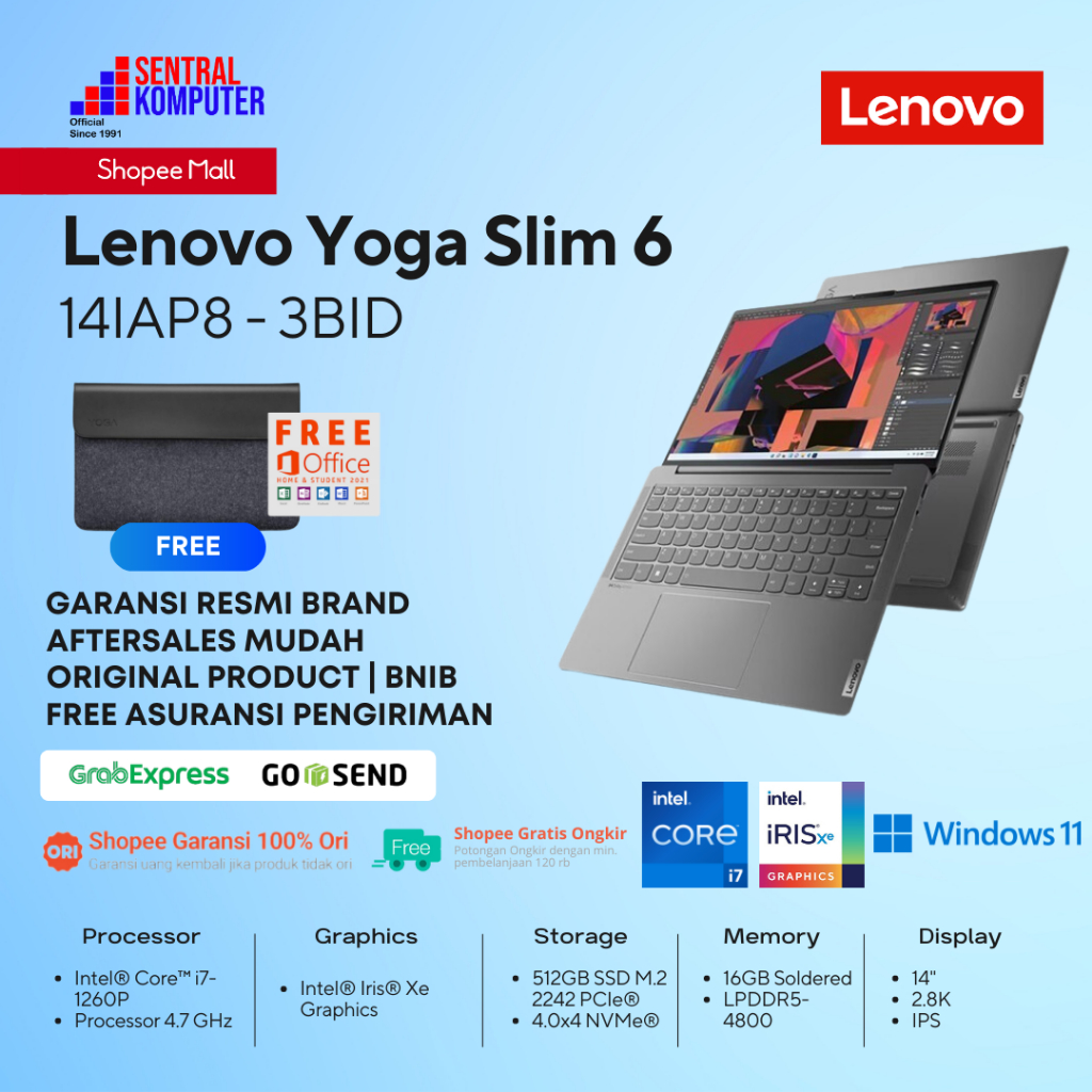 Jual Lenovo Yoga Slim 6 14IAP8 i7 1260P 16GB 512SSD IrisXE 14.0