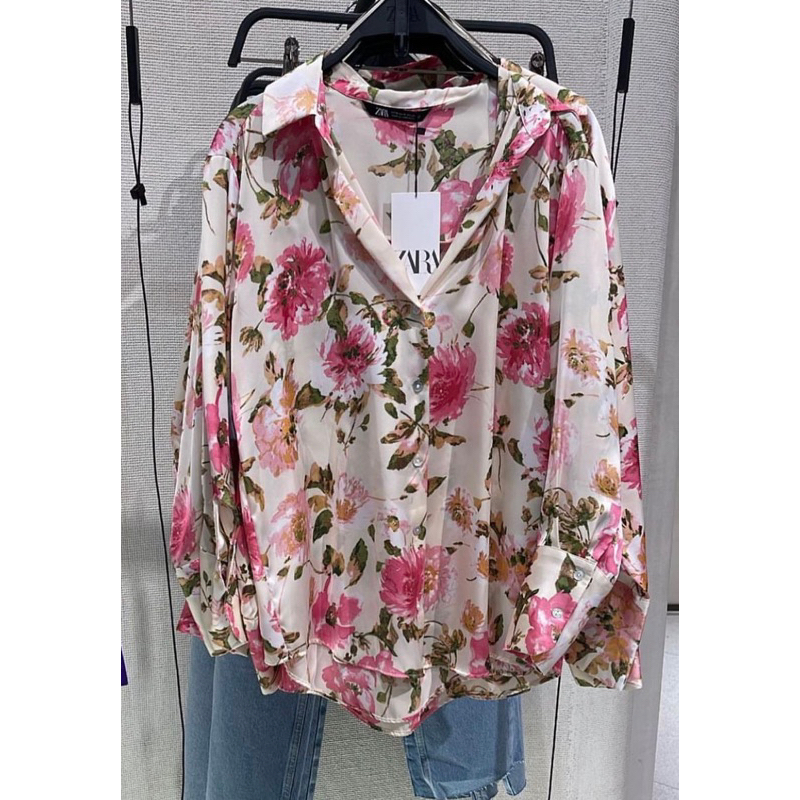 Jual New Arrival Zara Satin Floral Shirt ORI Full Tag Shopee Indonesia