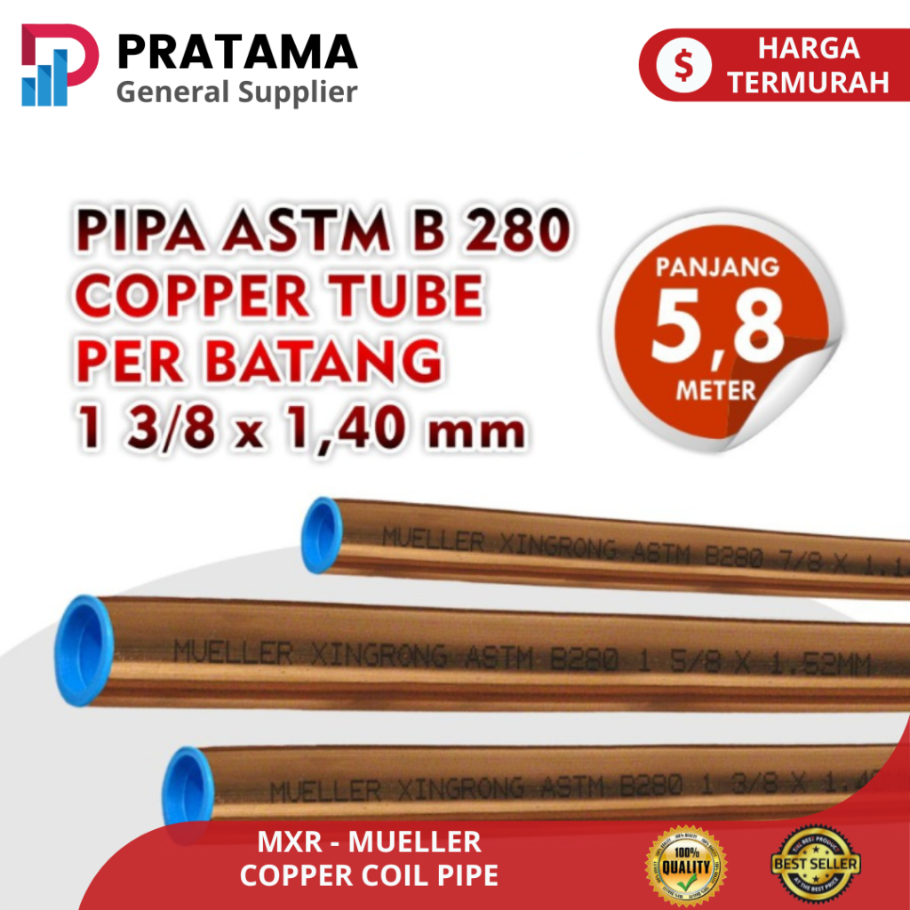 Jual Pipa Tembaga Mueller Copper Tube Batang 1 3/8" x 0,055” (1,40 mm