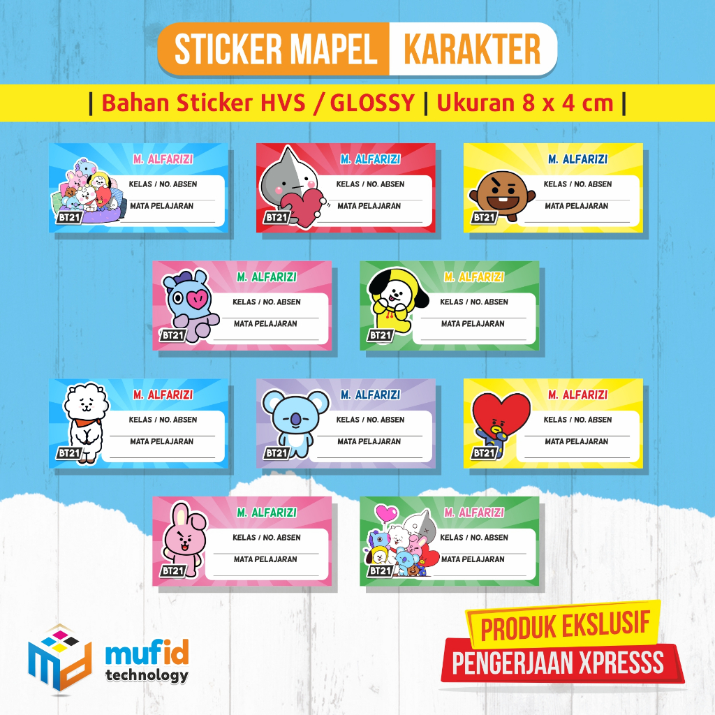 Jual Stiker Label Buku / Mapel Custom BT21 (10 PCS) | Shopee Indonesia