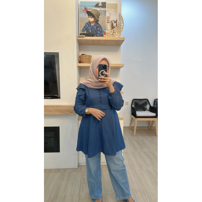 Jual YUMNA BLOUSESTEEL BLUE / BLOUSE ATASAN WANITA Shopee Indonesia