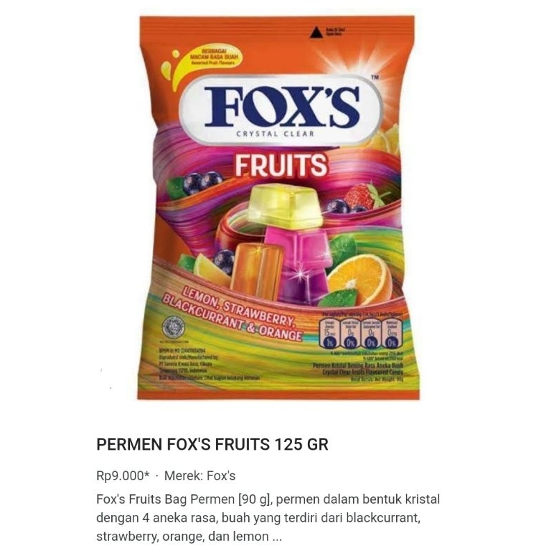 Jual Permen Foxs Fruits Ofw 125 Gr Shopee Indonesia 4476