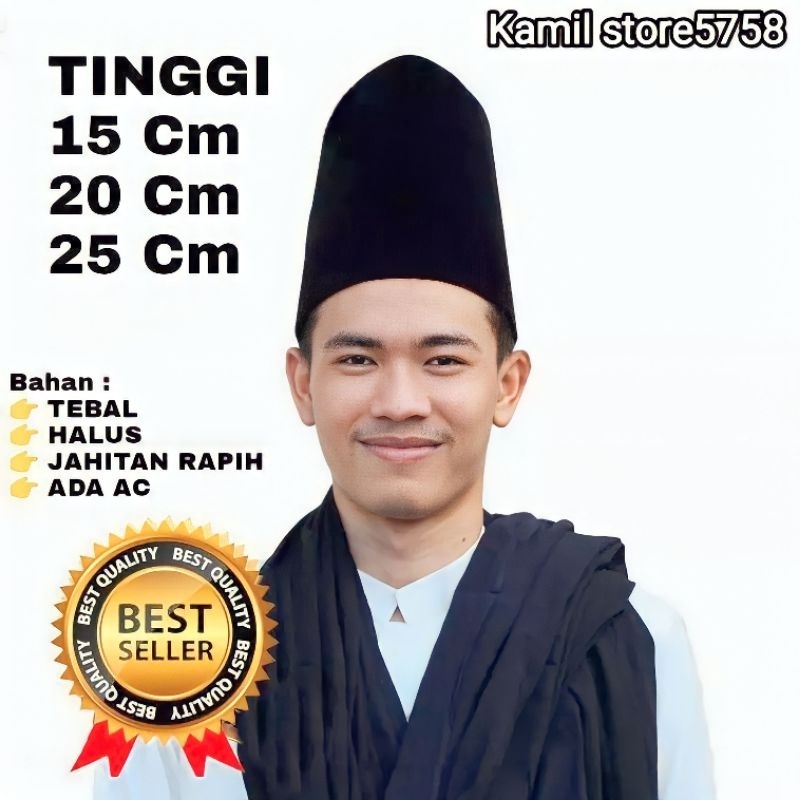 Jual Songkok Tinggi, peci tinggi Hitam 15 cm/20 cm/25 cm Berkualitas ...
