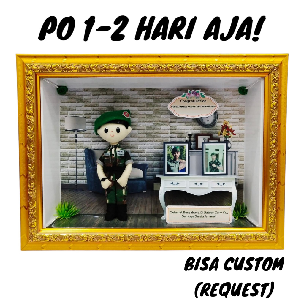 Jual Hiasan Bingkai Unik Bonekaflanelku Profesi TNI Frame 3D 21x30 Cm ...