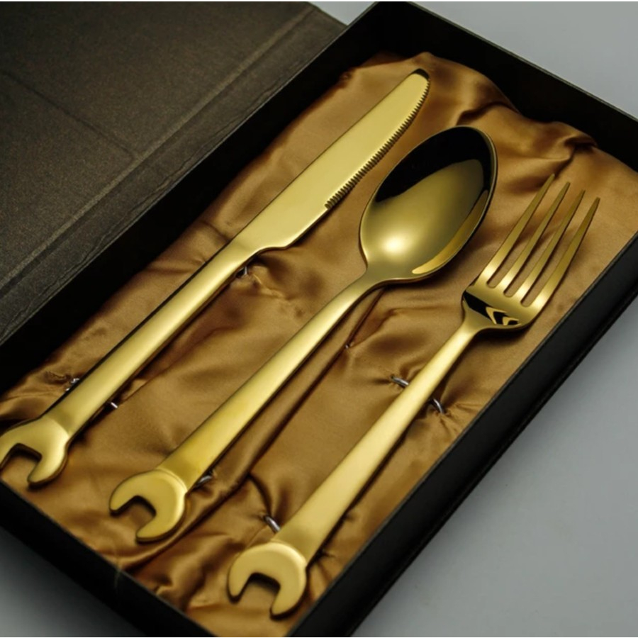 Jual wrench cutlery set stainless steel unique vintage industrial home decor gift sendok garpu