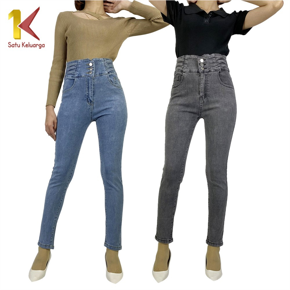 1K Celana Skinny Jeans Stretch Highwaist Wanita Model Tali Silang Samping  Fashion P559 Denim Ngaret Celana Panjang HW Cewek Pinggang Tinggi Jeans 