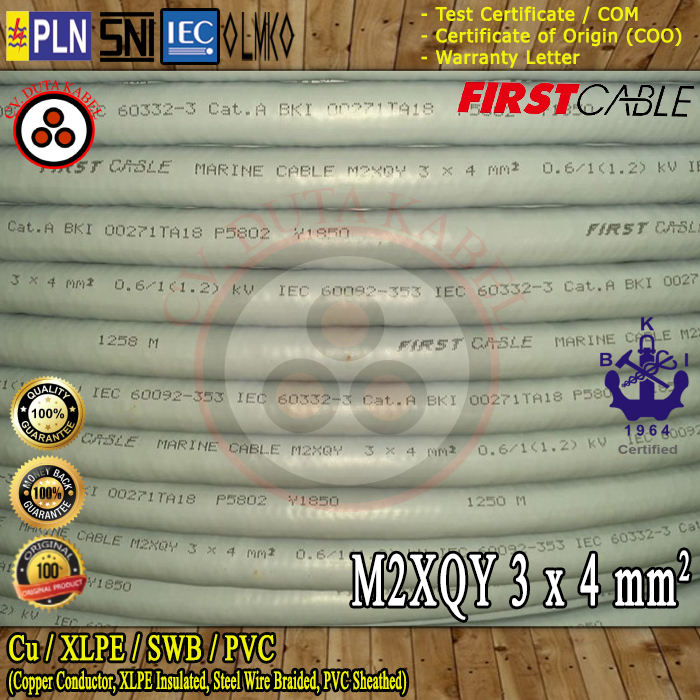 Jual Kabel M2XQY 3x4 mm2 FIRST CABLE (Cu/XLPE/SWB/PVC) Grey /MARINE ...