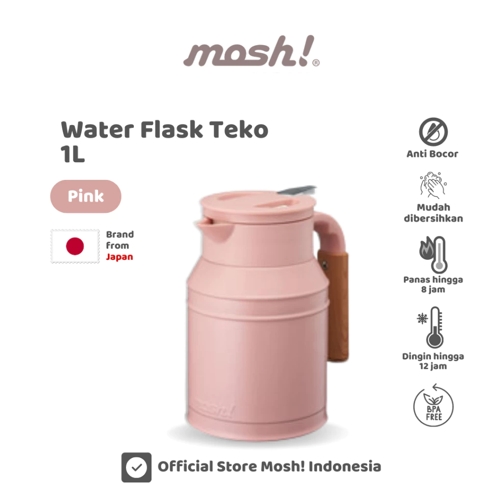 Mosh Water Flask Teko Stainless Steel 1.0 L - Termos Minum Tahan Panas dan Dingin - Pink