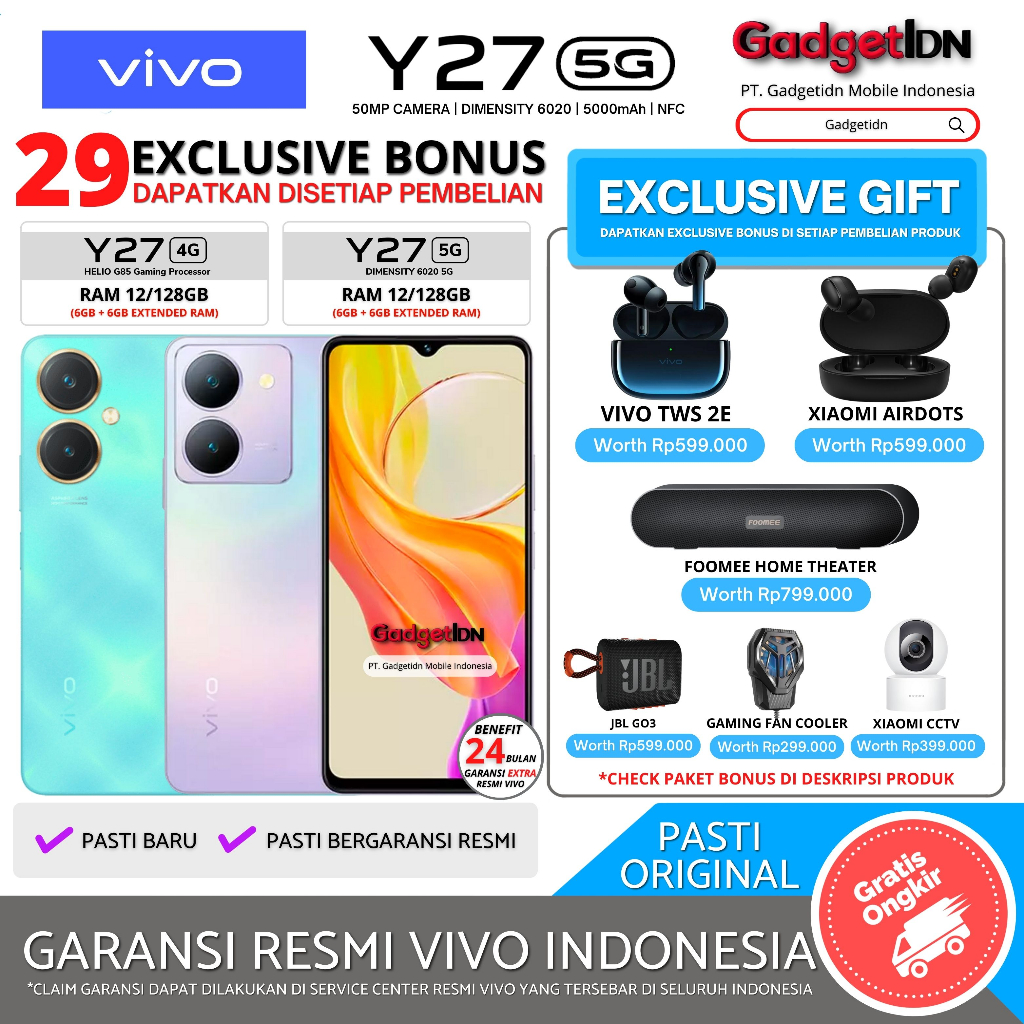 Jual VIVO Y27 5G 12/128GB ( 6GB + 6GB Extended Ram ) Garansi Resmi Vivo ...