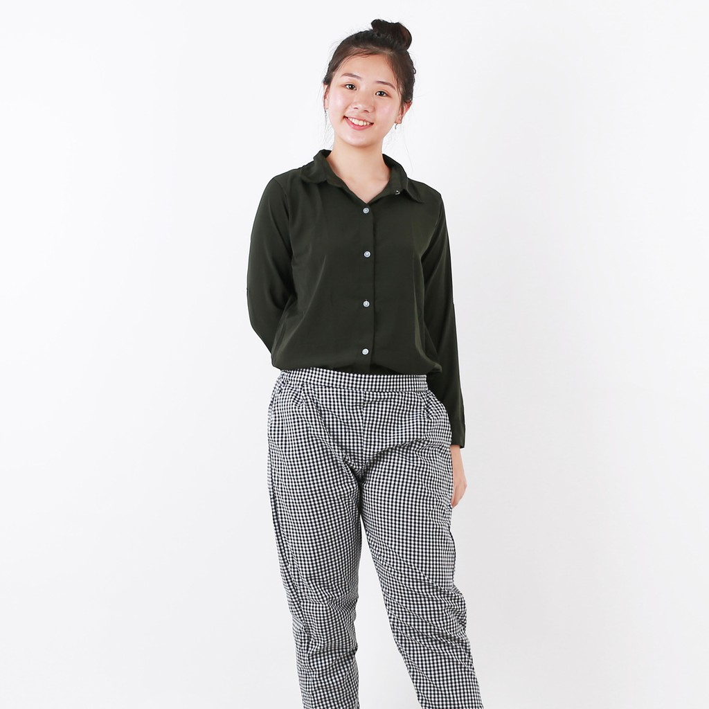 Kemeja Wanita Polos Maudy Lengan Panjang Katun Rayon foto 1