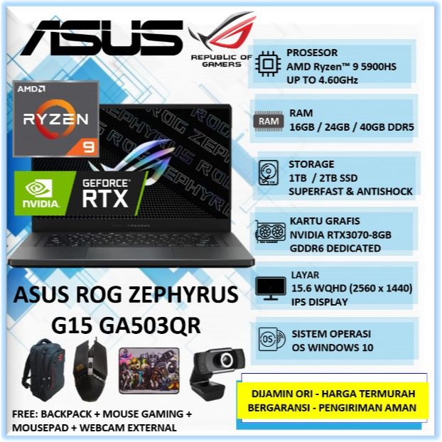 Jual Laptop Gaming Asus ROG Zephyrus G15 GA503QR Ryzen 5900HS