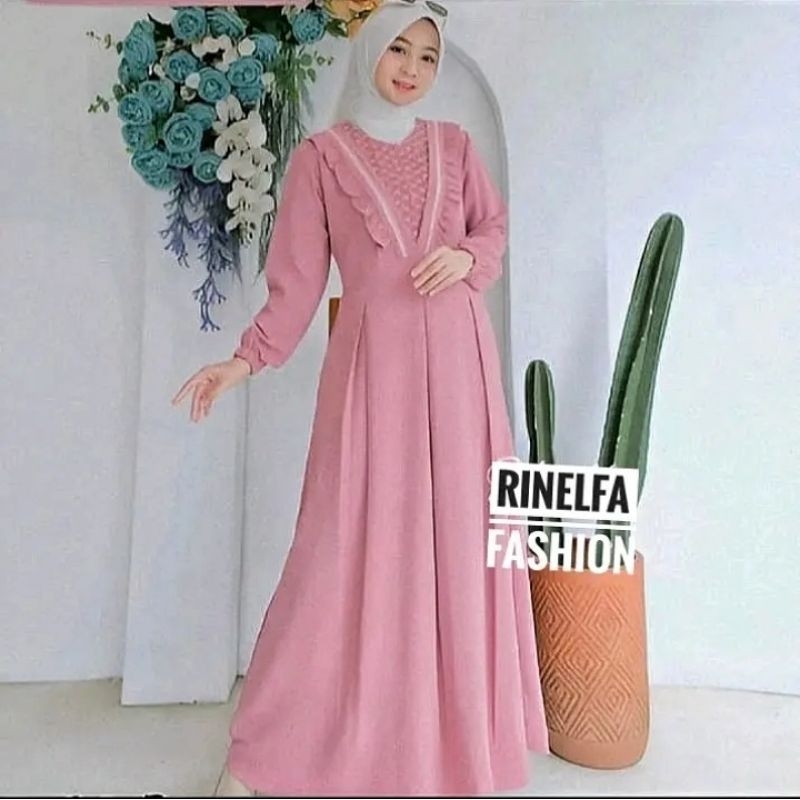 Jual Sella Dres Gamis Crinkel Airfllow Mix Burkat Kombinasi Renda Ld