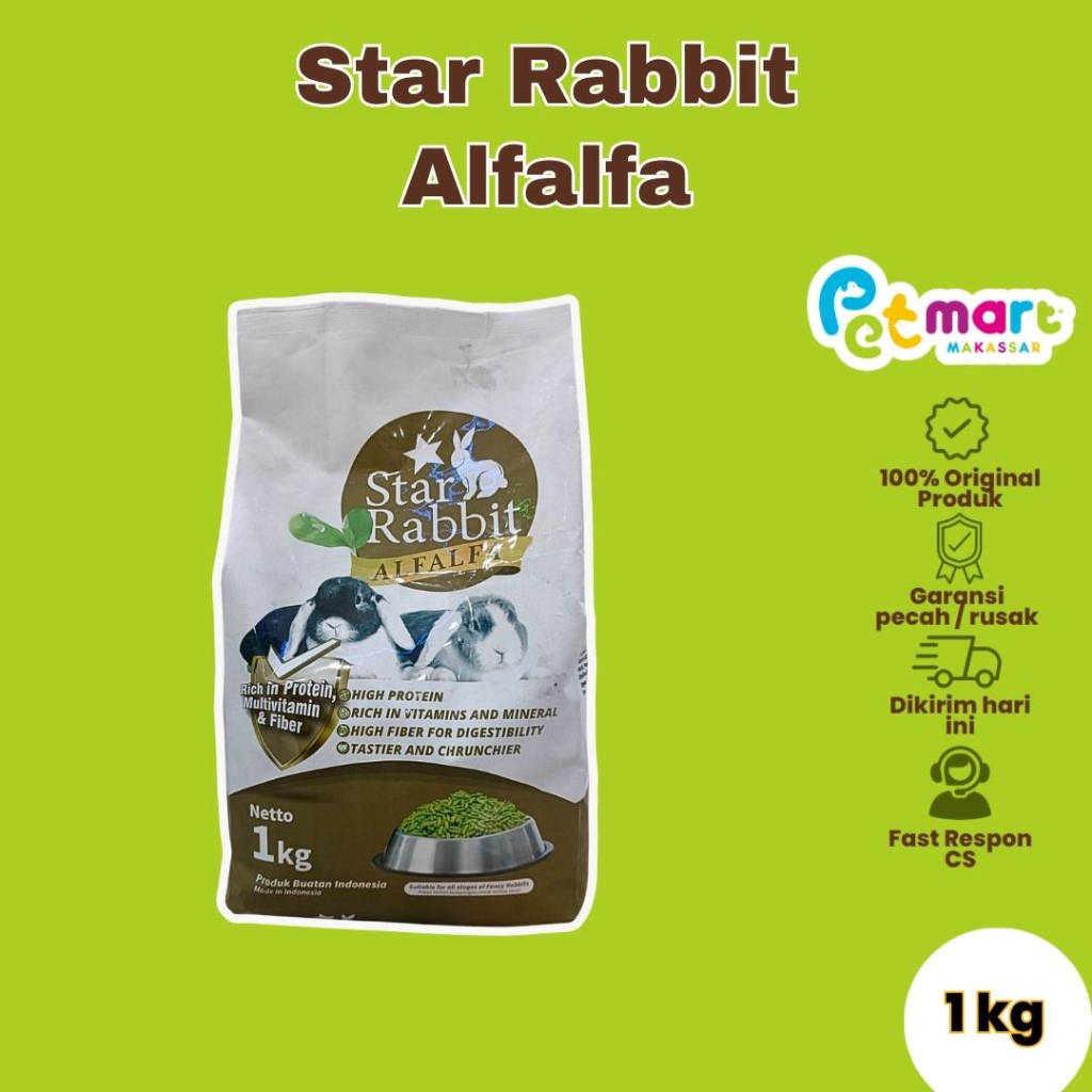 Jual Makanan Kelinci Pelet Star Rabbit Alfalfa Premium Food 1 Kg ...