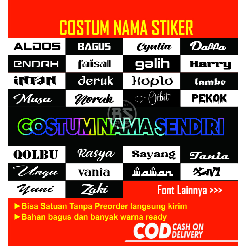 Jual Bisa Satuan Tanpa Preorder Custom Setiker Stiker Cutting Nama Sendiri Setiker Costum