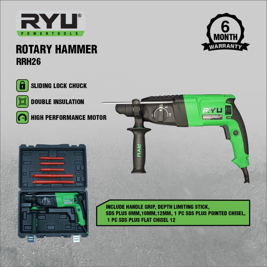 Jual RYU ROTARY HAMMER RRH26 ORIGINAL 100% RYU- MESIN BOR BOBOK BETON ...