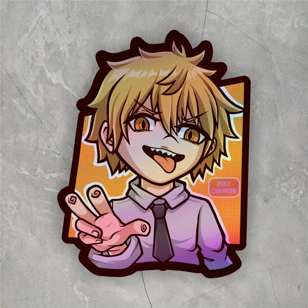 Jual Sticker Anime Denji Chainsaw Man Hologram Ukuran 5,5 sticker case ...