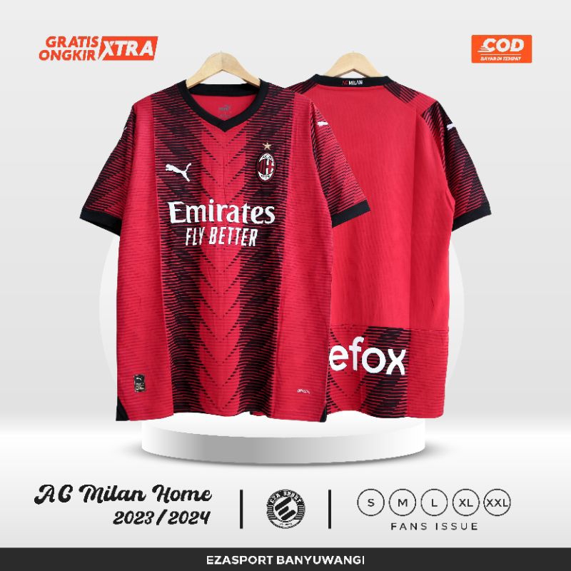 Jual JERSEY AC MILAN HOME OFFICIAL 2024 GRADE ORI IMPOR | Shopee Indonesia