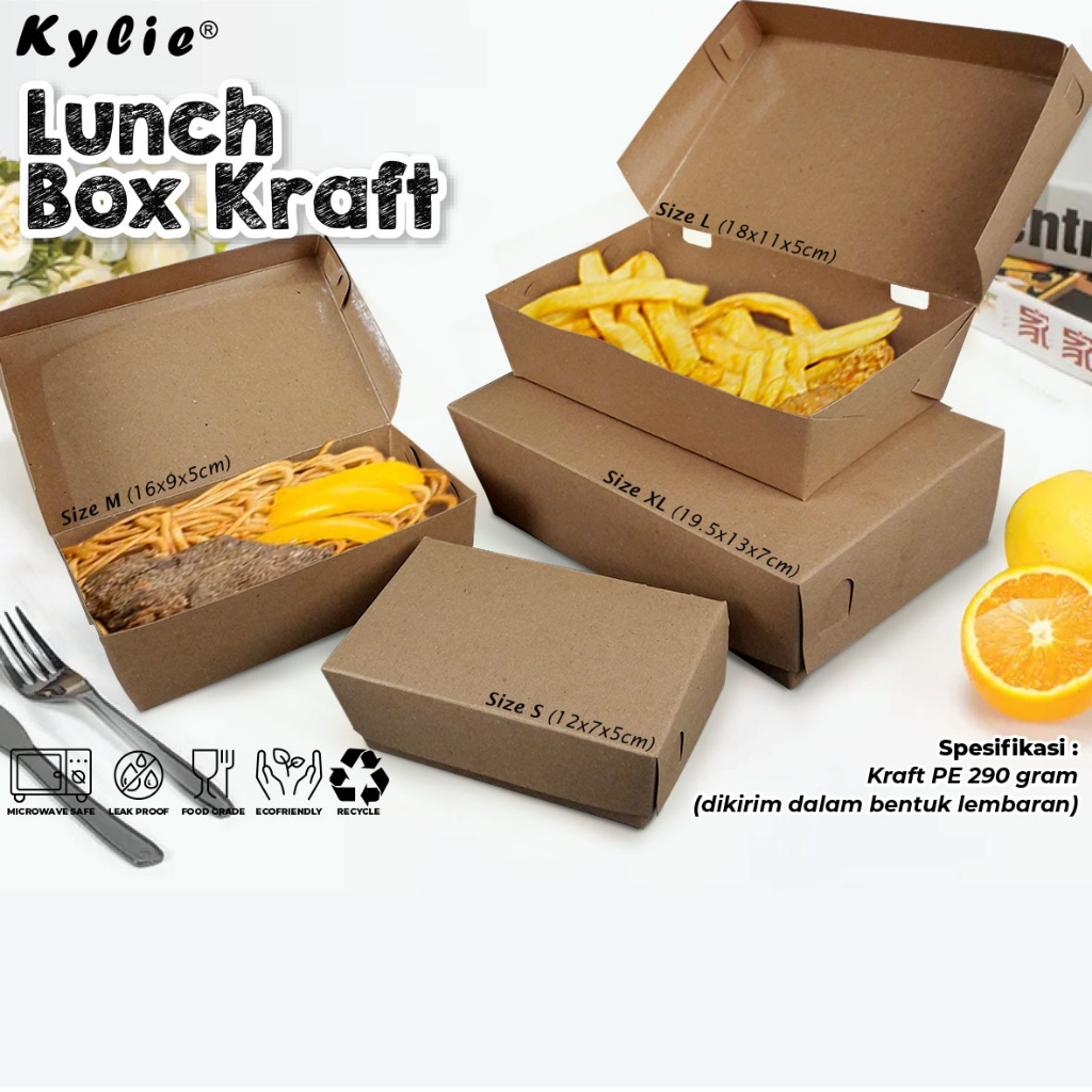 Jual Box Kemasan Makanan / Snacks| Lunch Box Kraft ( 1 Bal 50 Pcs