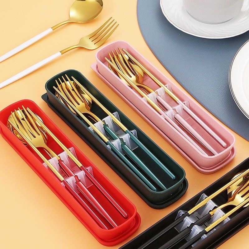 Jual Kisol Alat Makan Set Korea Stainless Steel Sendok Garpu Sumpit Matte Gold Sendok Garpu