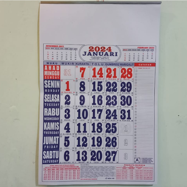 Jual Kalender Dinding 2024 Murah Versi Jawa Dan Islam 12 Lembar