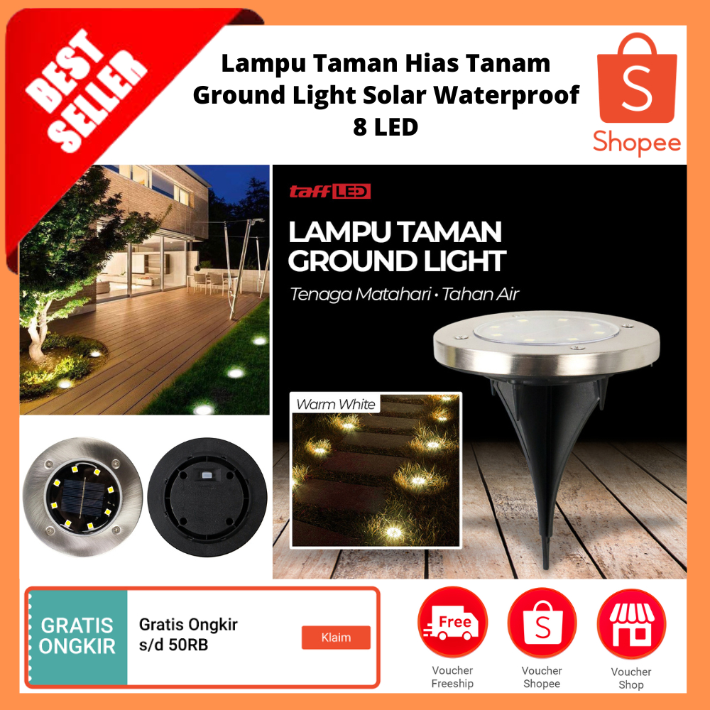 Jual Lampu Taman Hias Tanam Ground Light Solar Waterproof 8 LED / Lampu ...