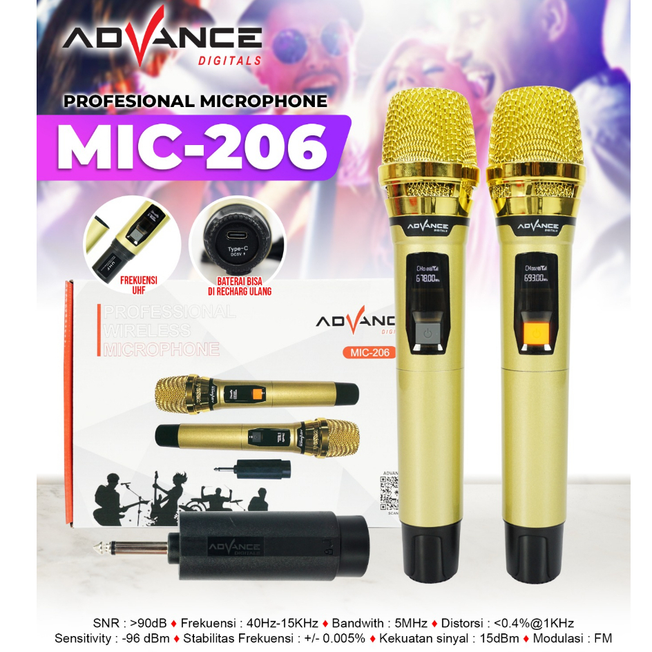 Jual PROFESIONAL MICROPHONE MIC 206 ADVANCE mic wireless advance