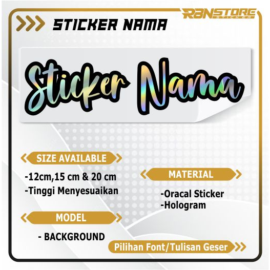 Jual Model Background Stiker Nama Hologram Dan Warna Tulisan Bebas