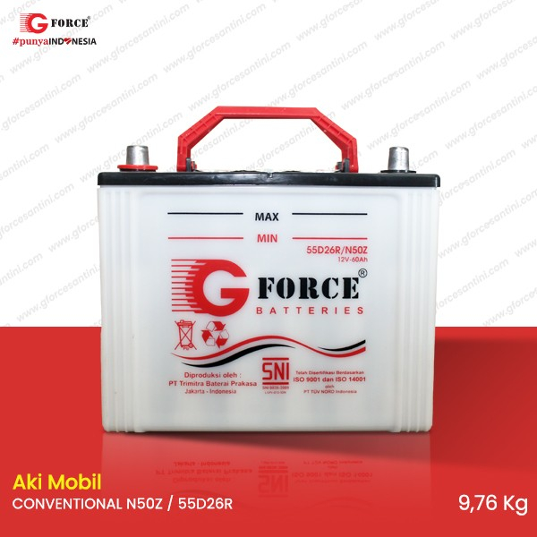 GFORCE N50Z - 55D26R / N50ZL - 55D26L (60 Ampere) - Aki Mobil