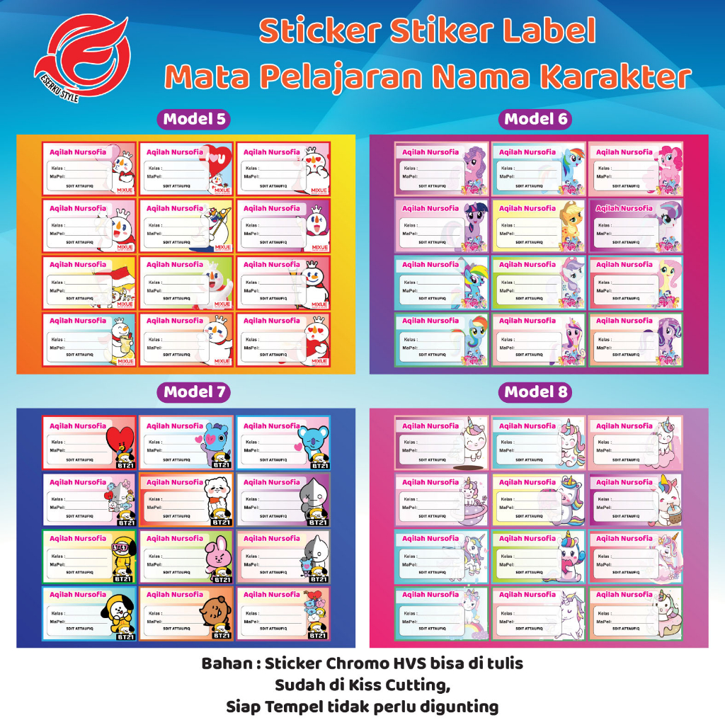 Jual Sticker Stiker Label Mata Pelajaran Custom Nama Karakter | Shopee ...