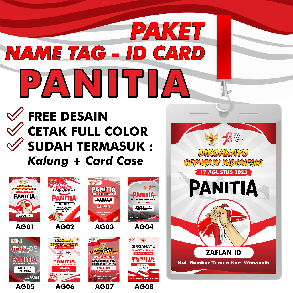 Jual Paket Name Tag Id Card Panitia Agustusan Cetak Full Color