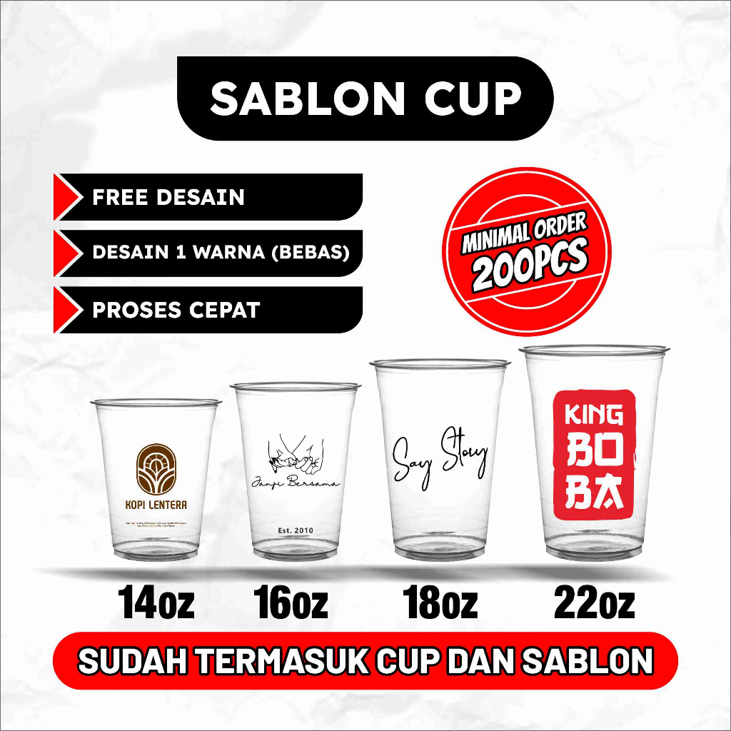 Jual Sablon Cup Gelas Custom 14oz 16oz 18oz 22oz Datar Murah Free Desain Shopee Indonesia 5375