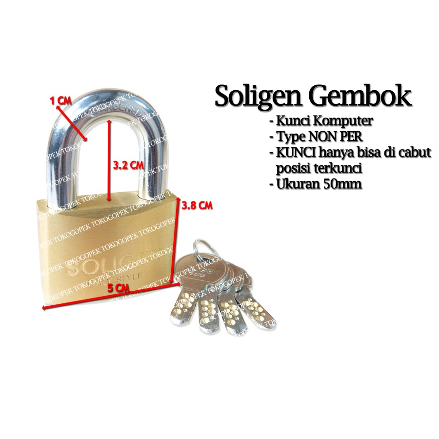 Jual Soligen Gembok Per Pendek 40mm 50mm 60mm Computer Key Gembok