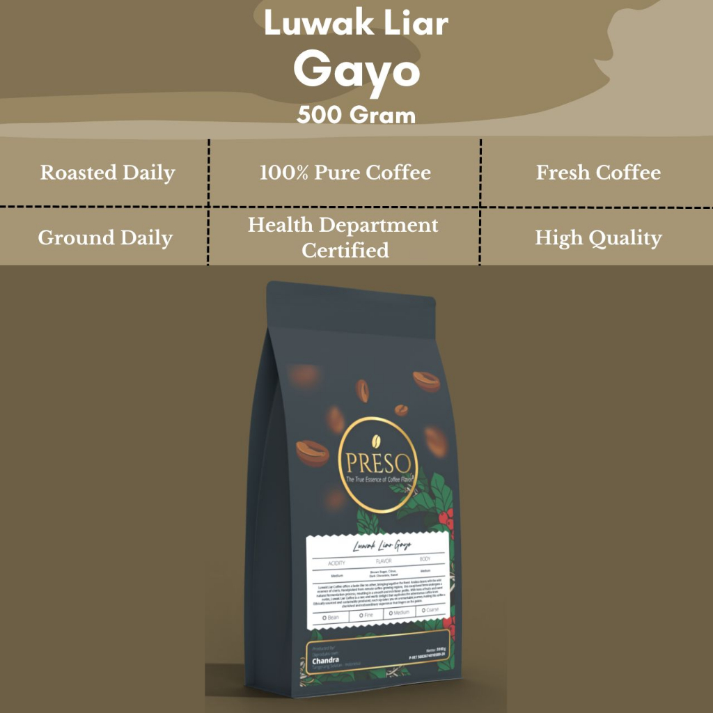 Jual PRESO Kopi Luwak Liar Gayo/Wild Civet Gayo Coffee 500 Gram ...