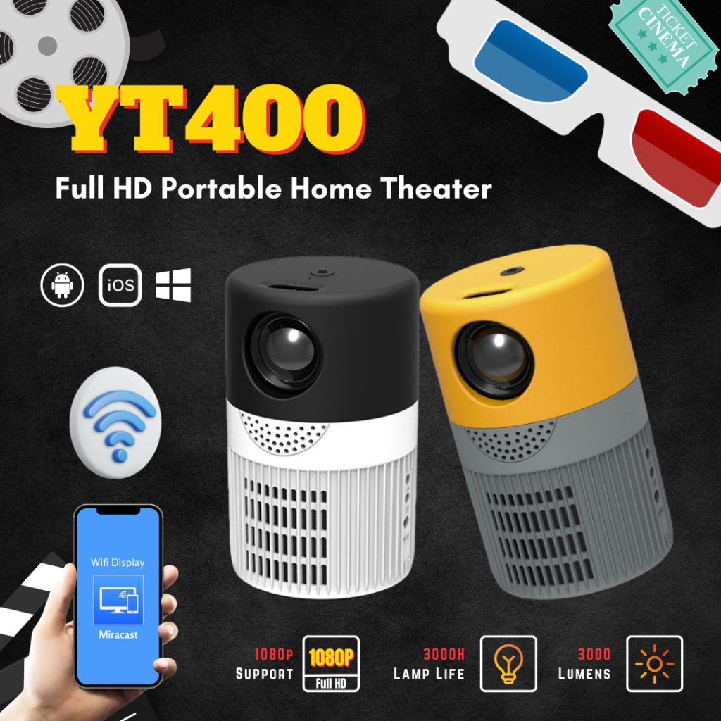 Jual Mini Projector YT400 LED Projector HD 1080P Dual Fan Cooling Movie
