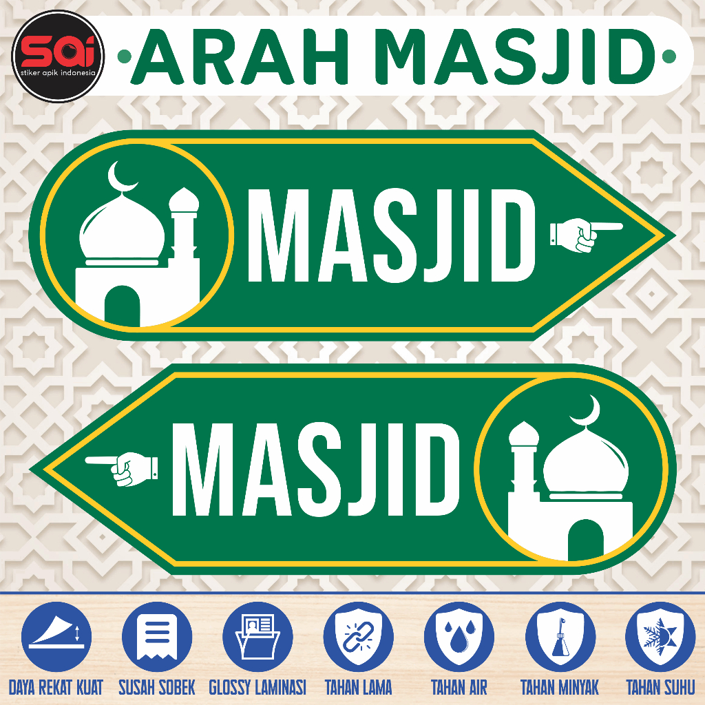 Jual STIKER VINYL PETUNJUK ARAH MASJID LAMINASI GLOSSY | Shopee Indonesia