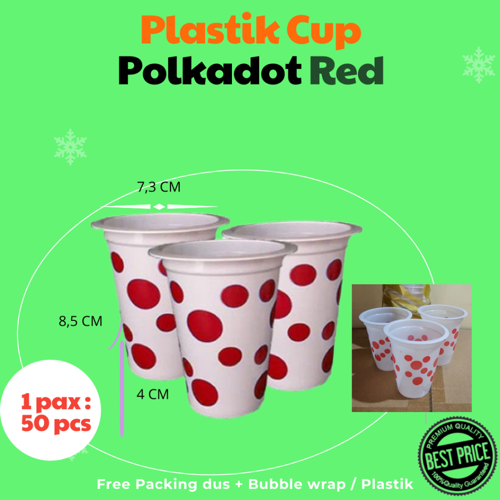 Jual Plastik Cup Polkadot Bola bolak merah isi 50 pcs 200 ml | Shopee ...