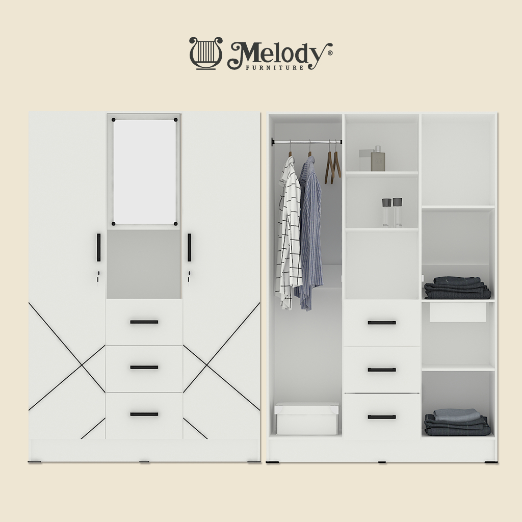 Jual Melody Furniture Lemari Pakaian Putih Minimalis Pintu Ashton Series Aesthetic White