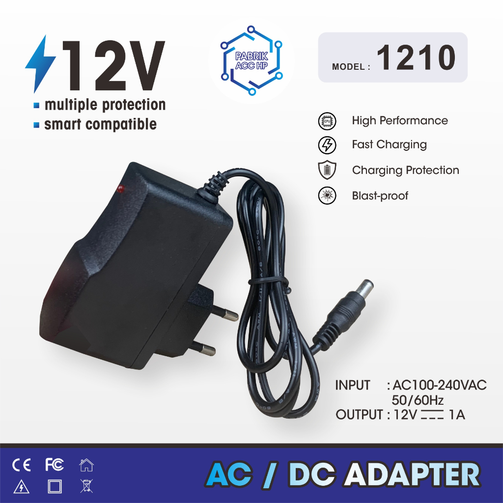 Jual Adaptor Adapter 12V 1A Model 1210 Pengubah Arus AC/DC 12V/1A