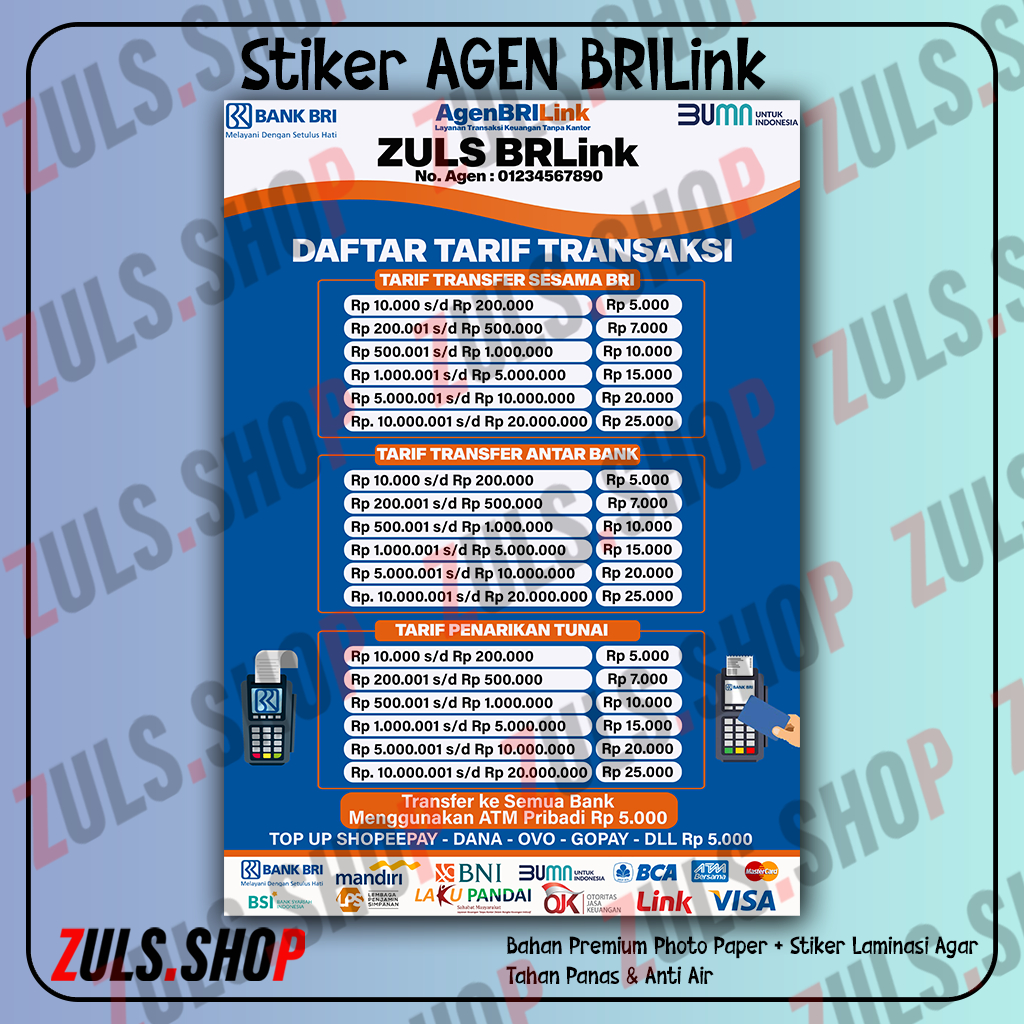 Jual Poster Stiker Daftar Harga Daftar Tarif Transaksi Agen Brilink