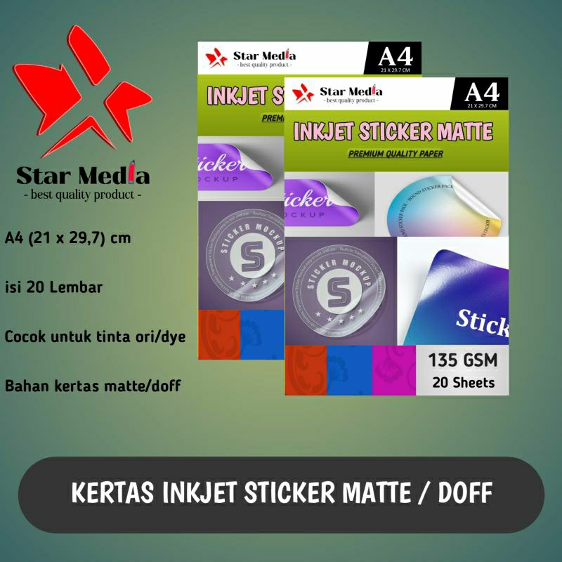 Jual Kertas Sticker Matte inkjet A4 isi 20 Lembar / Stiker Doff 135 gsm ...