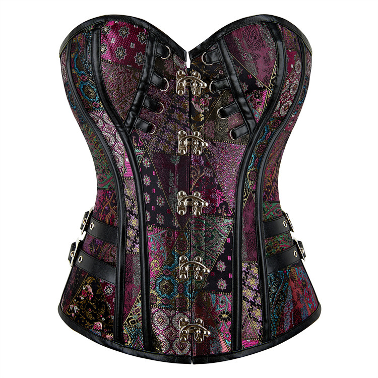 Jual Charmian Steampunk Corset Women Plus Size Steel Boned Faux Leather ...