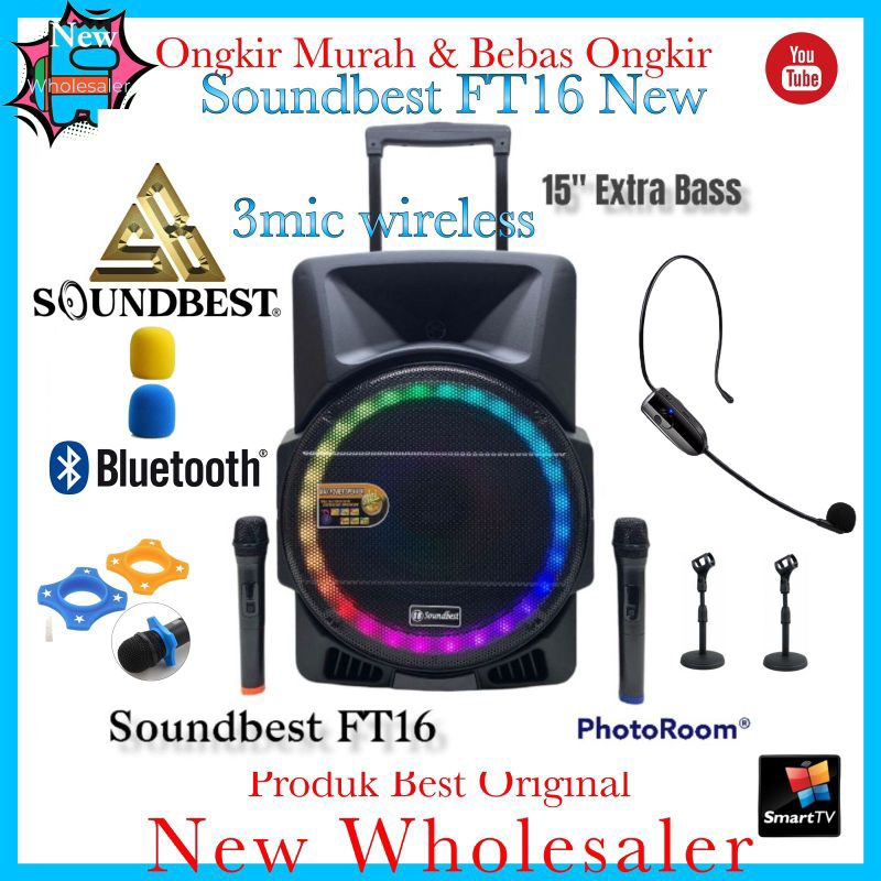 Jual speaker portable Aktif Soundbest FT16 new original 3 mic wireless