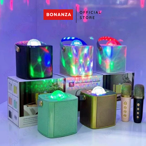 Jual Mic Speaker Bluetooth Karaoke Set Mini LED Tanpa Kabel Wireless