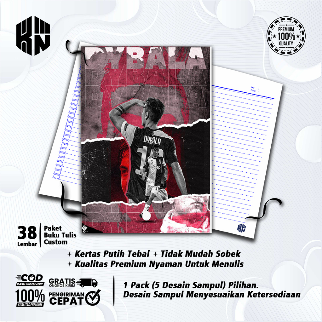 Jual Buku Tulis Sekolah Custom Tema Sepak Bola PAUL DYBALA Bergaris 38