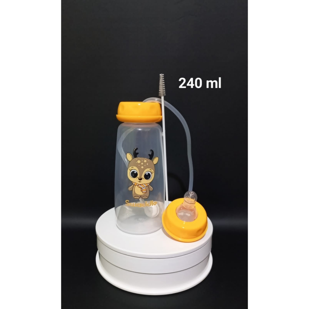 Jual SWADDLE HANDS FREE FEEDING BOTTLE WITH STRAW BRUSH SWB601 (Botol Susu Tanpa Pegang