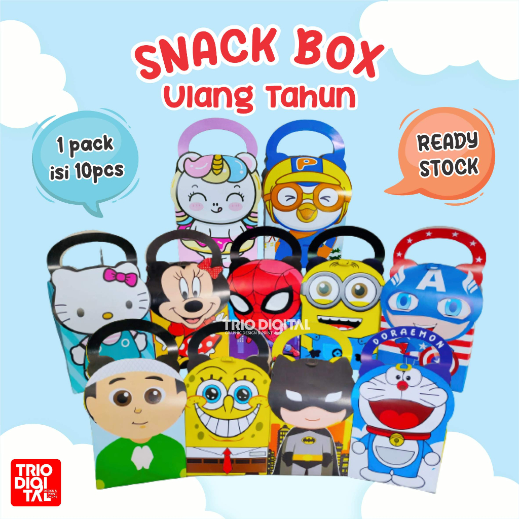 Jual (isi 10pcs) TAS ULANGTAHUN/ TAS SNACK/ Snack Box karakter/ tas ...