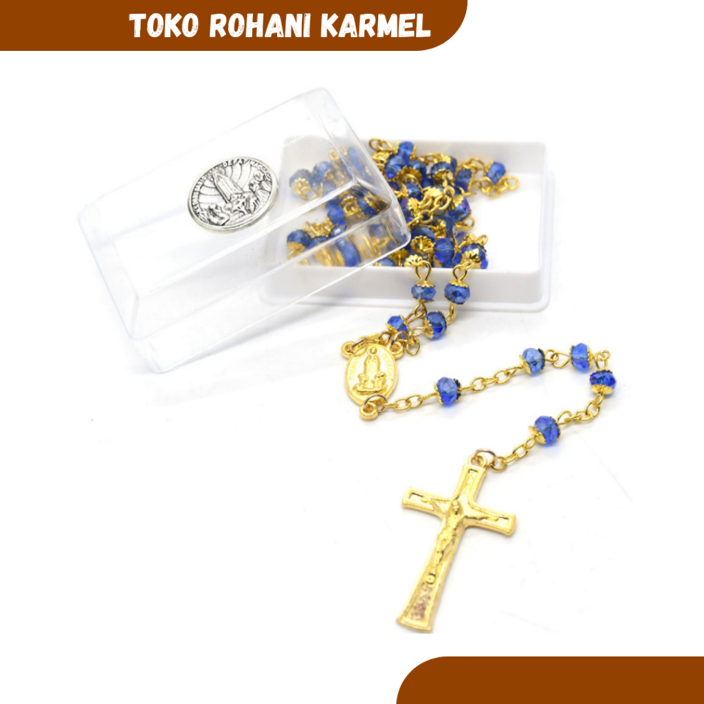 Jual ROSARIO CEKO BIRU CANGKANG EMAS / ROSARIO KATOLIK / KALUNG ROSARIO ...